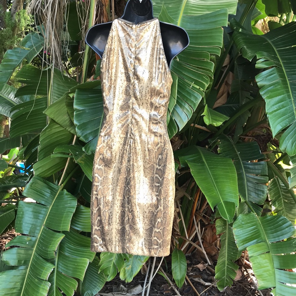 Cache Sequin Snake Print Halter Sheath - image 4
